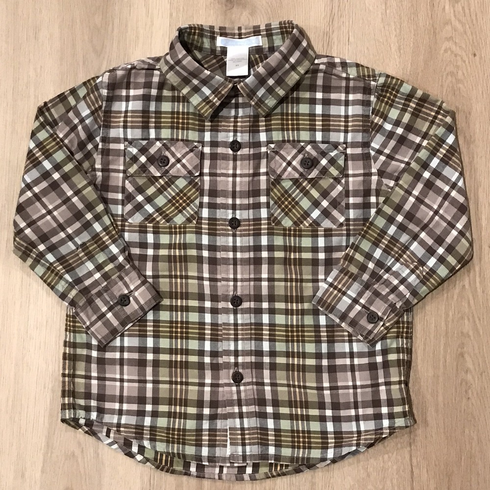 Janie and Jack Plaid Button Up Shirt Toddler Boys 3T Long Sleeve 100% Cotton